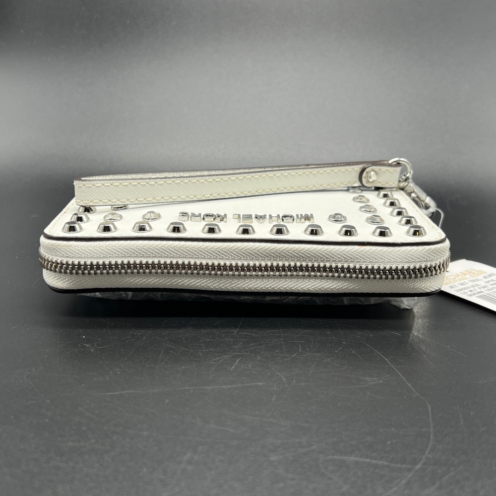 Michael Kors Jet Set Studded Wristlet Wallet Optic White Leather Zip Around NWT - Picture 8 of 8